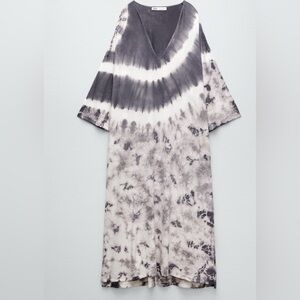 Zara Tie Dye Dress Oversized Knit Sweater MIDI Long Sleeves Caftan Kaftan Blue